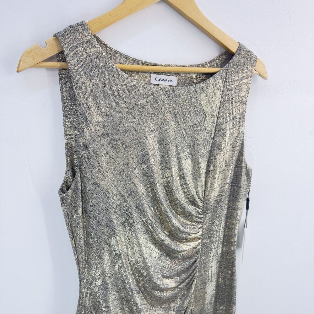 NWT Calvin Klein Women Size 10 Metallic Gold Round Neck Sleeveless - Picture 8 of 17